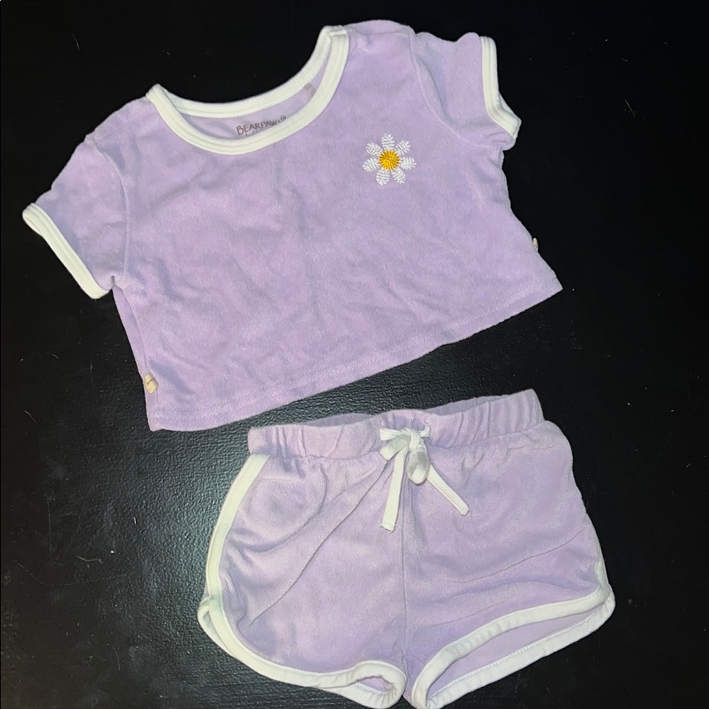 Purple Daisy Embroidered Two-Piece Set